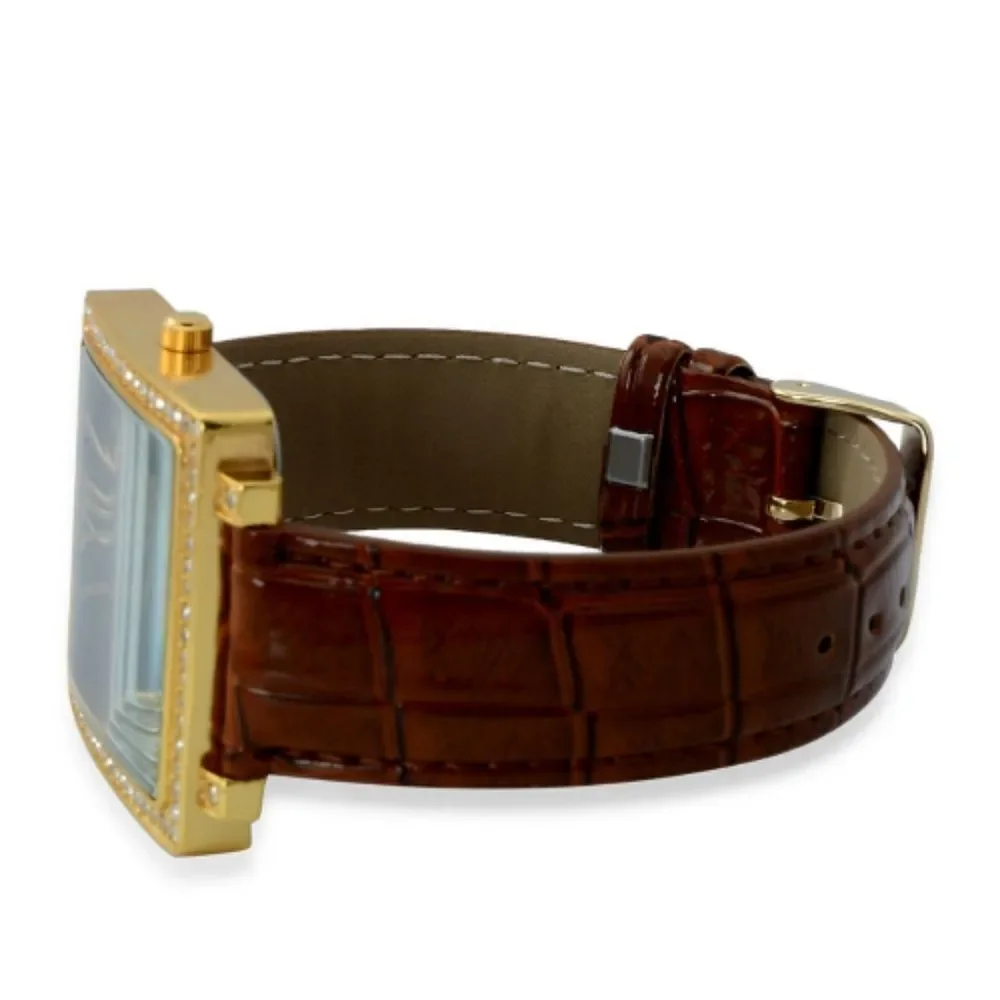 STRADA Watch  Austrian Crystal Faux Band Brown